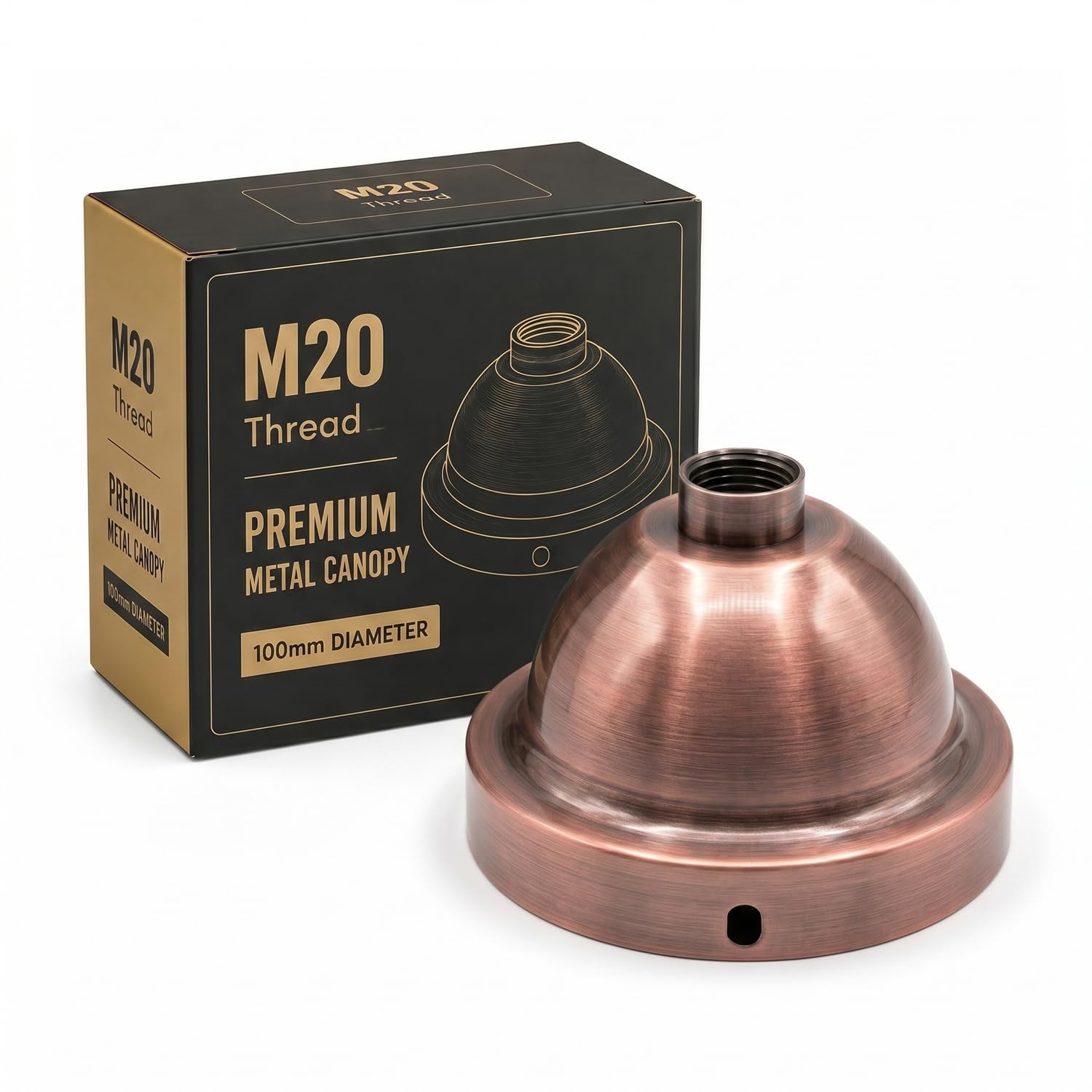 LEDSone Industrial Canopy Light Kit Copper Ceiling Rose Metal 100mm Side Fitting M20 Female Thread Pendant Light Base Decorative Single Hole for Conduit Lighting Chandelier Wall Lamp