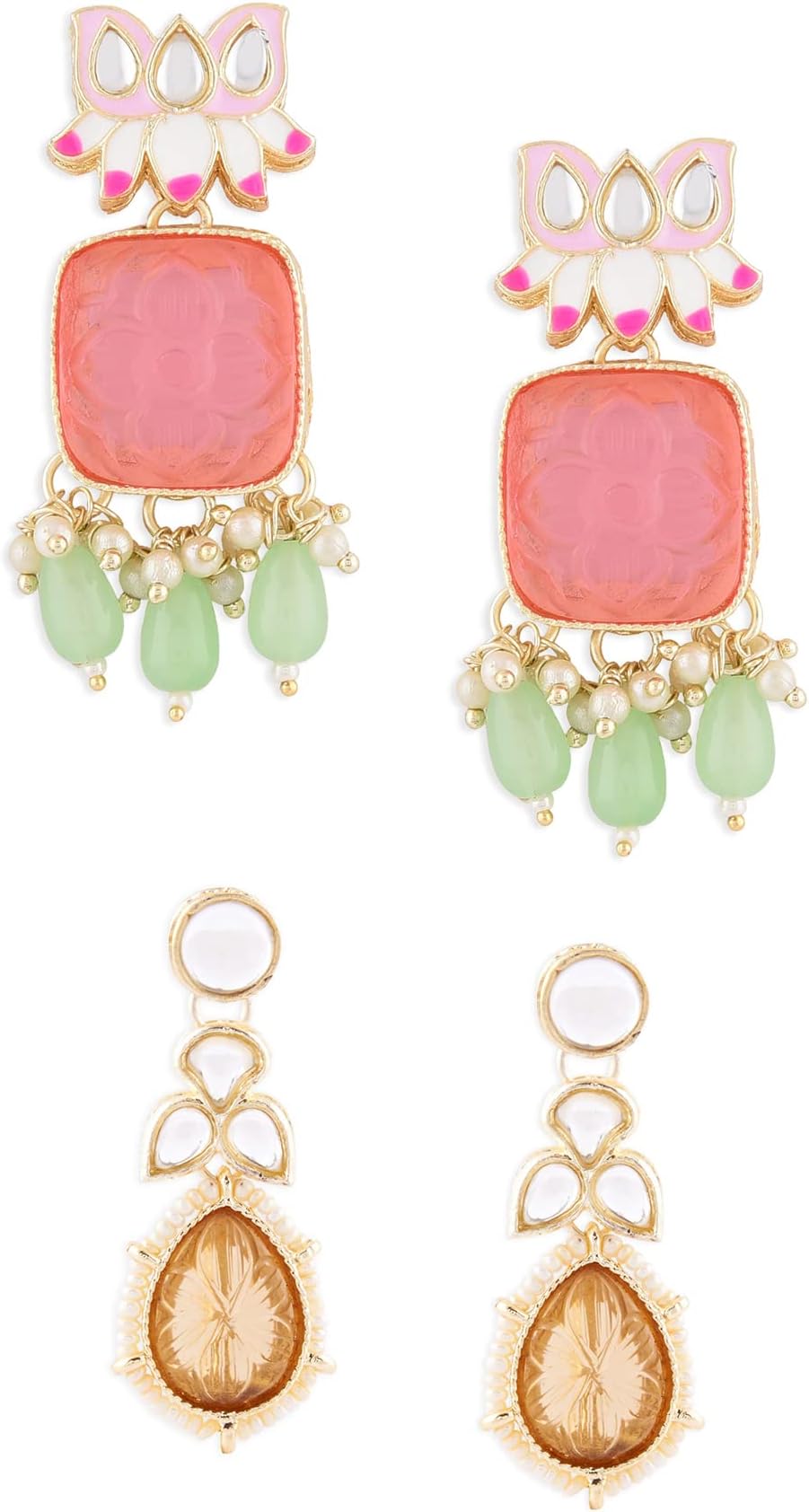 Set Of 2 Multicolor Ethnic Enamel Drop Earrings For Women-ZPFK15181