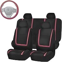 Vista 11 de FH Group FB032114 - Juego completo de fundas para asientos de coche con paño plano Funda de silicón para volante, color negro sólido, se adapta a