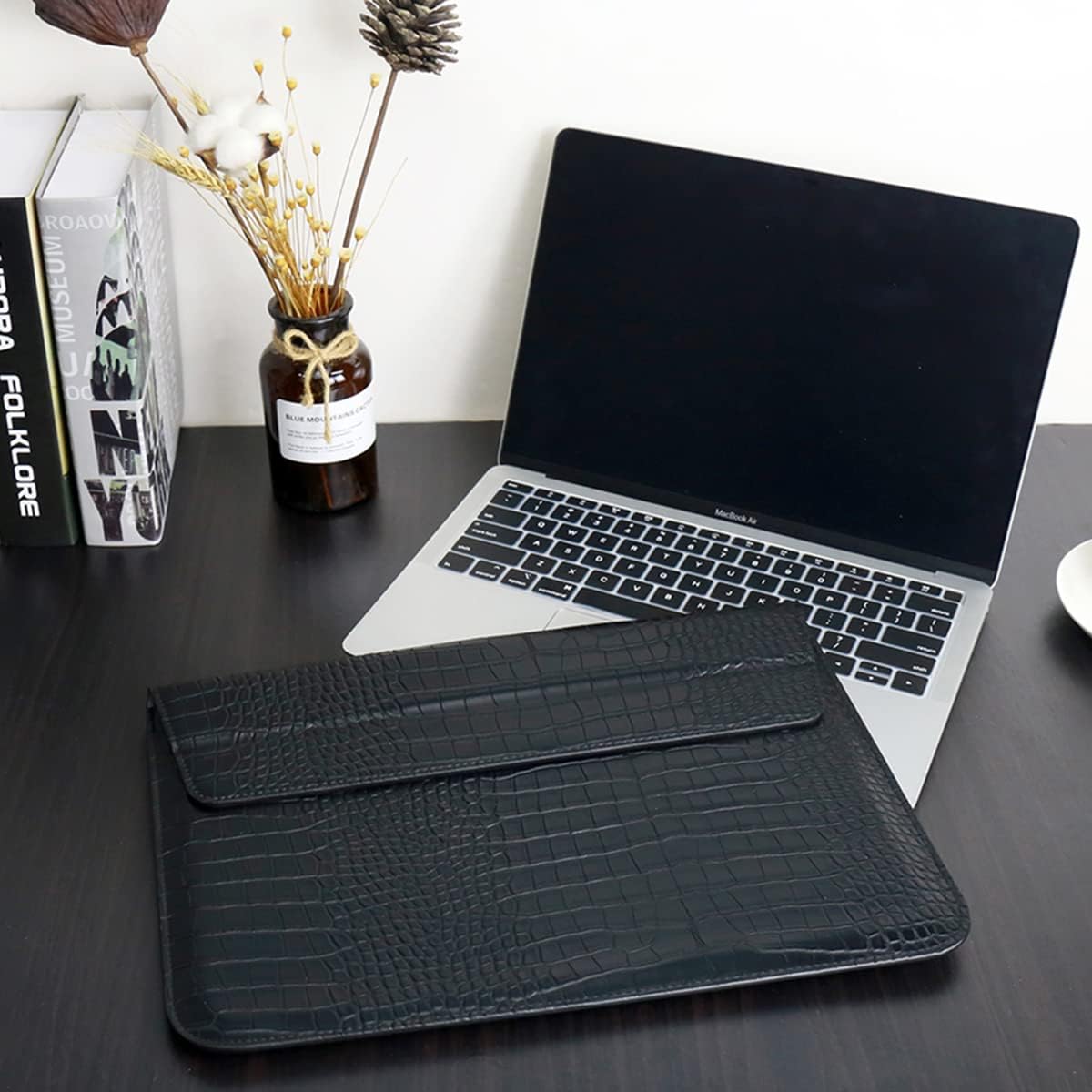 PU Leather Flap Style Case Bag Laptop Sleeve for MacBook Air 13.6 inch 2024 2023 2022 M3 A3113 M2 A2681 Air 13 2018-2021 M1 A2337 A2179 A1932 Notebook Bag for MacBook Pro 13 2016-2020, Black - Image 3
