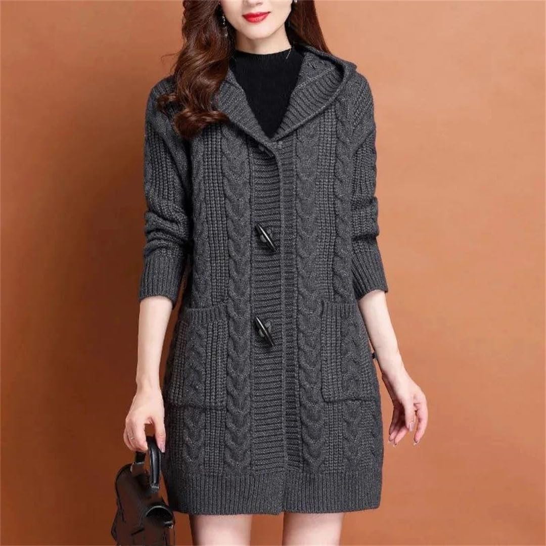 Cárdigan de otoño e invierno para mujer, suéter grueso, chaqueta de punto con capucha de tamaño grande