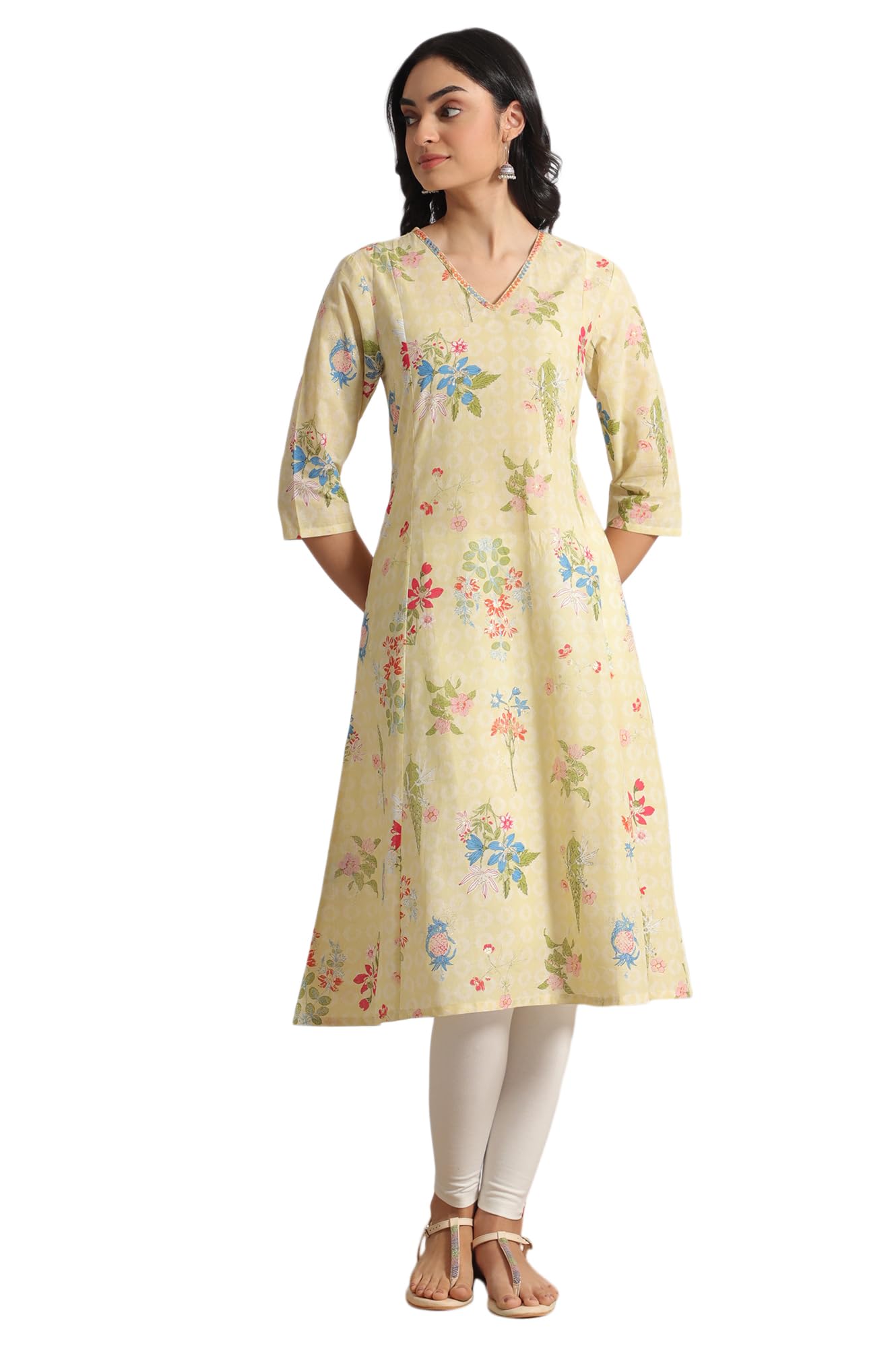 w for woman Floral Printed A-line Pure Cotton Kurta and Leggings Set-picture-36