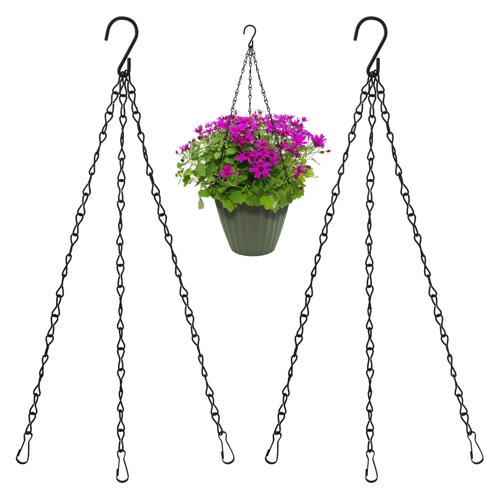 SHRJSHRJ 3Pcs 16" Black Hanging Chains for Basket Hanger Planters Holder, Indoor Outdoor Planting Ferns, Herbs, Succulent, Hanging Artificial Flowers, Lanterns, Bird Feeders, Flower Pot