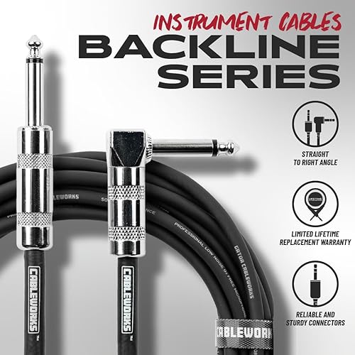Miniatura 5 de Cableworks Por Gator Cases Backline Series Standard 10 pies recto a ángulo recto cable de instrumento de ángulo recto (GCWB-INS-10RA)
