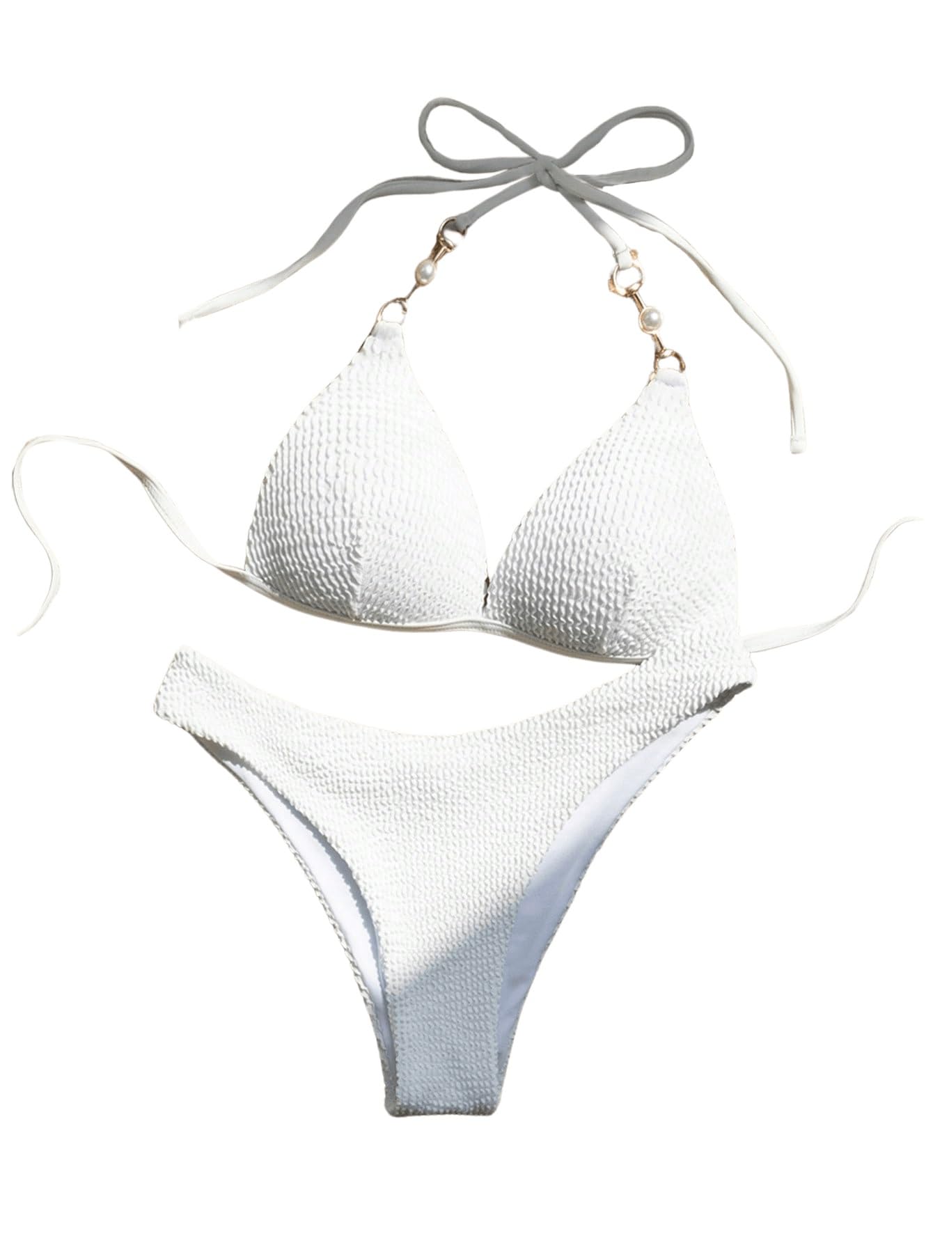 GORGLITTER Bikini damskie z fiszbinami, wiązane na szyi, bikini push up, z łańcuszkami, seksowny, dwuczęściowy strój kąpielowy