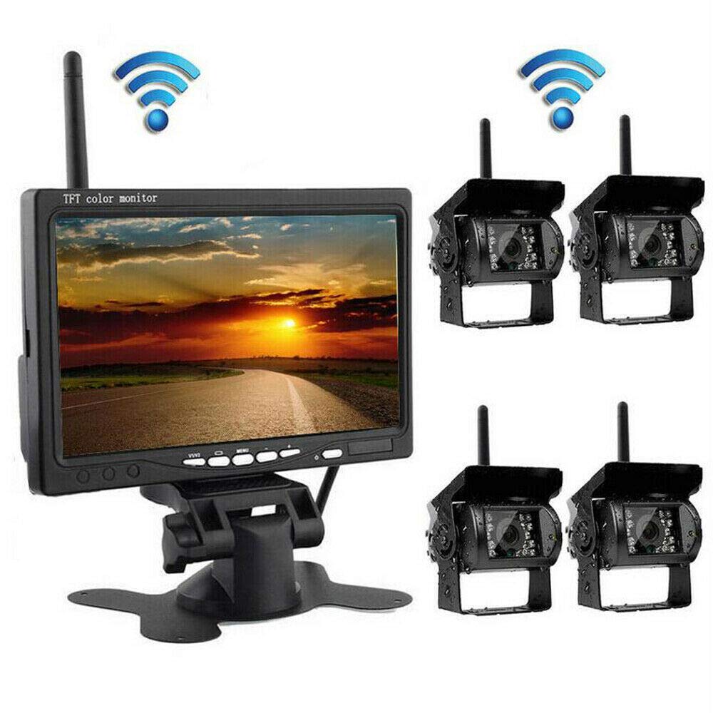 Bezprzewodowa kamera cofania z noktowizorem, radiowa pomoc przy parkowaniu z wyświetlaczem LCD 7", 18 diod LED na podczerwień, widoczność w nocy, wodoszczelność IP67, bezprzewodowa kamera samochodowa do przyczep, autobusów, ciężarówek
