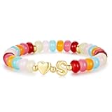 Stocking Stuffers for Teenage Girls Women - Colorful Beaded Initial Bracelet for Women, Dainty Beaded Bracelets for Women Trendy Charm Letter A-Z Personalized Heart Jewelry Gifts