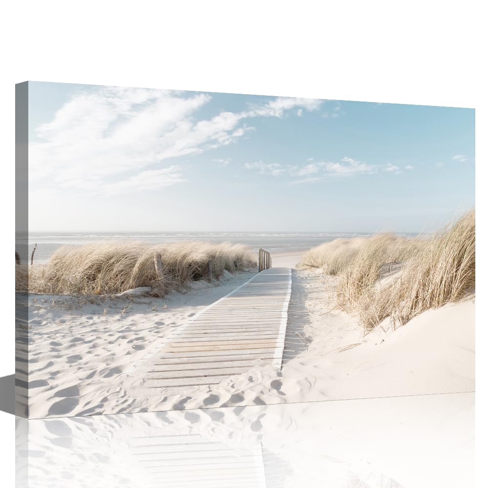 TISHIRON Wall Art Decor Boardwalk Sandy Beach Canvas Pictures Artwork Framed Seaside Print Painting Home Decor for Home Decor(36X24in) — image 1