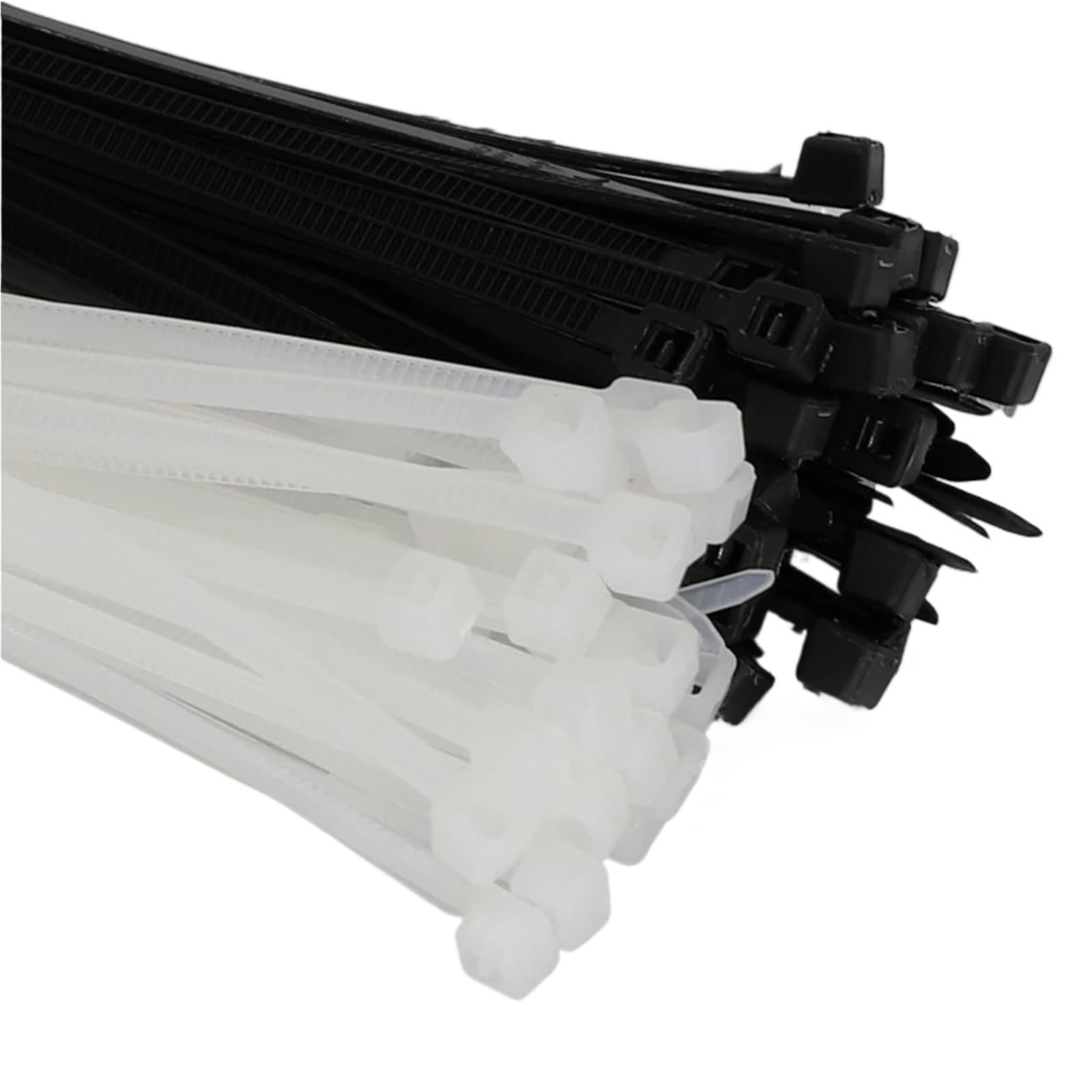 Fascette stringicavo lunghe in nylon, 2 x 60, 2 x 80, 2 x 100, 2 x 120, 2 x 150, 2 x 200 mm, larghezza 1,8 mm, colore bianco e nero, in nylon autobloccante, 1000 pezzi