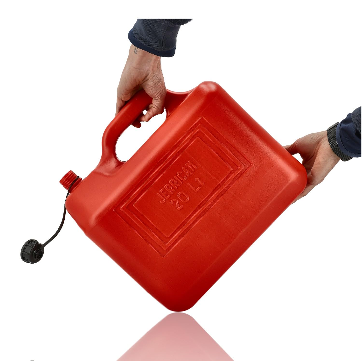 Jerrycan 20 Litres Rouge - Lot de 3 - Avec Bec Verseur Long, Entonnoir & Tuyau de Remplissage - Bidons de Carburant pour Essence et Diesel - Réservoir d'Essence Plastique - Bidon de Carburant