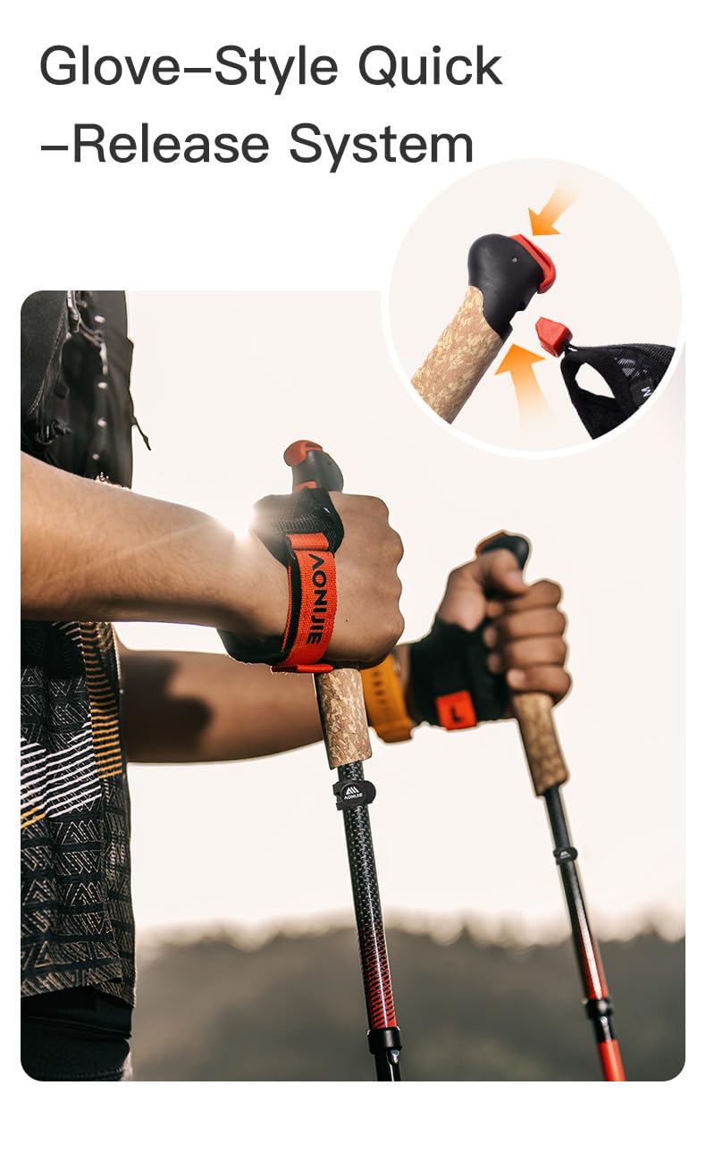 Bastones de trekking plegables, AONIJIE, Canbo Fibra Ligera, Bastones de Senderismo para Caminar Correr Bastones con Mango Absorbente (Rojo, 120 cm)