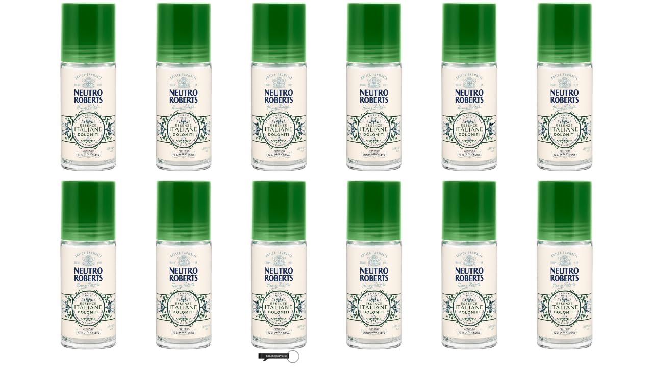 12x Neutro Roberts Dolomiti Roll-on Deodorant, 50 ml, mit Glycerinöl, 48h Schutz, ohne Aluminiumsalze, für Damen und Herren,+ Italy Shop Service Kostenloser Schlüsselanhänger