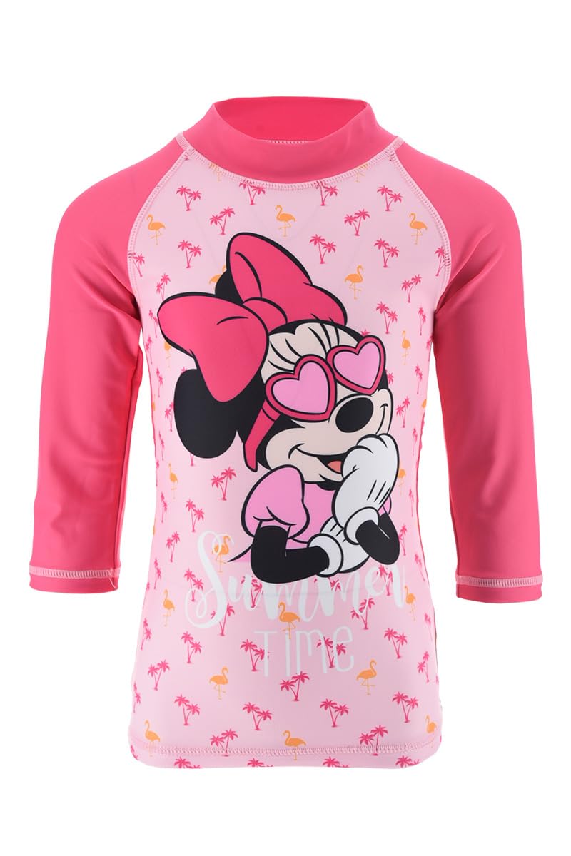 Disney Minnie Mouse Bañador para Niñas, Traje de Baño Proteccion UV Conjunto de Natación, Camiseta de Baño, Tallas 3 a 6 Años