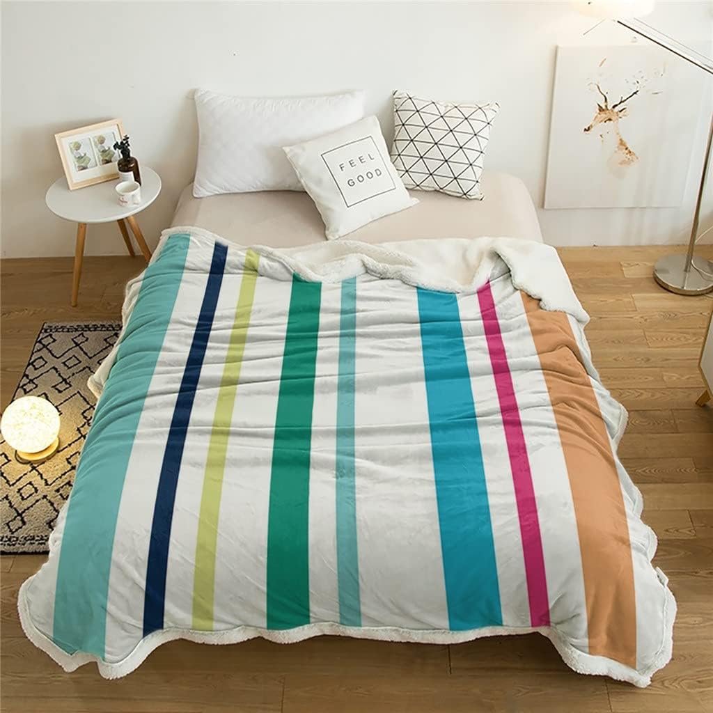 Color Stripes Sherpa Blanket Thick Velvet Flannel Bedspreads Office Nap Throw Sofa Cover Bedding