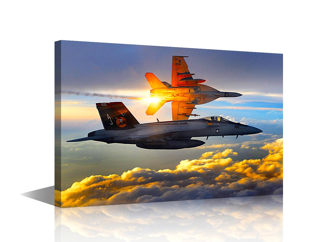 Wall Decor Airplane Painting F-18 Fighter Airplane Canvas Wall Art Vintage Airplane Wall Art Military Posters Picture Modern Home Decoration Living Room Bedroom Bathroom Framed Ready to Hang 36x24 in