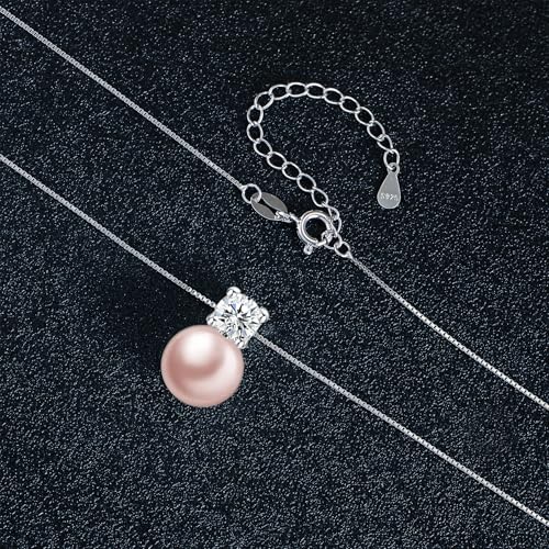 Sterling Silver White/Pink Pearl Pendant Necklace - 10mm Single Pearl Necklaces for Women Dainty Wedding Jewelry Gifts4
