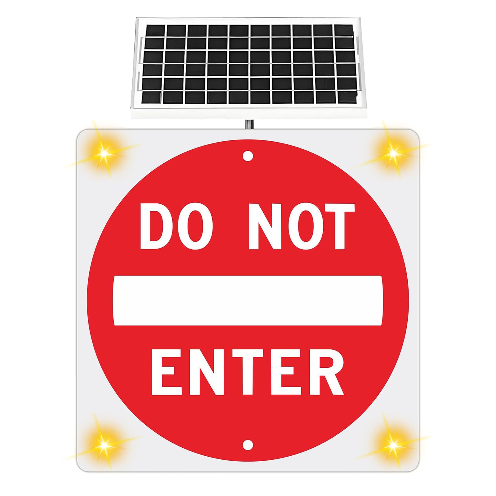 Cartel “Do Not Enter” De 24 Pulgadas con LED Intermitente Alimentado por Energía Solar, Cartel Metálico Cuadrado De Aluminio Reflectante Conforme, Ip65