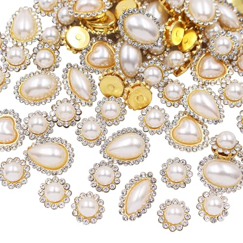 LICHLIN 100pcs Sunflower Sew on Rhinestones Pearl Trim Mixed Gold Claw Shiny Crystal Stones Beads Sewing Rhinestones Pearl Crafts