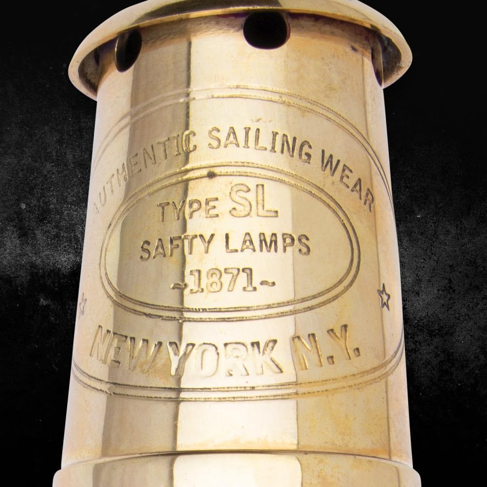 Brass Mining Oil Lamp | Antique Design Reproduction from 1871 New York | Solid Brass & Glass Construction | Cotton Wick | Working Lamp | Hanging Hook | 7 1/4” Tall