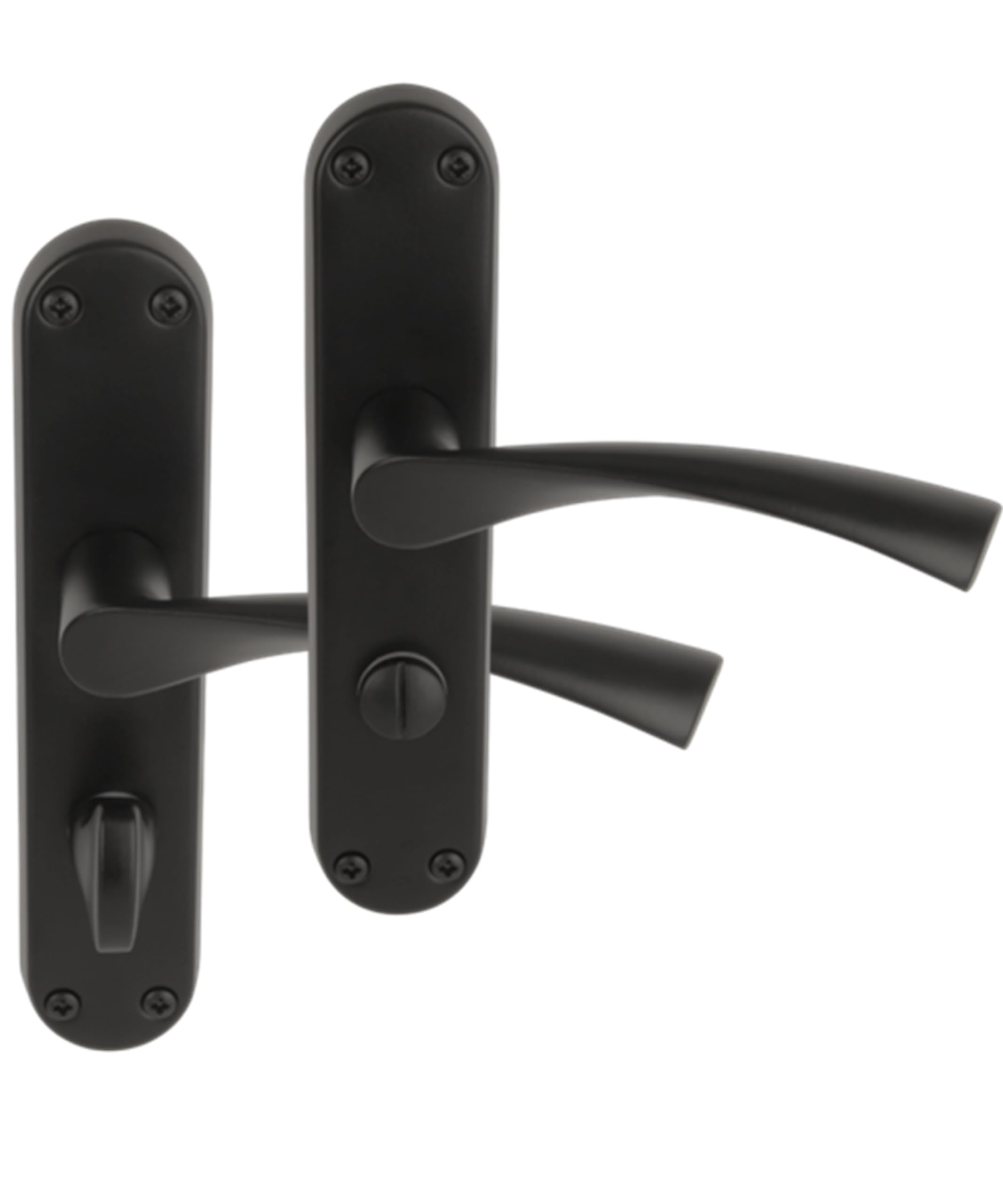 Hunta Black Matt Handlezone® 1 Pair Of Lobo Bathroom Wc Toilet Door Handle Set On Long Backplate, For Internal Doors