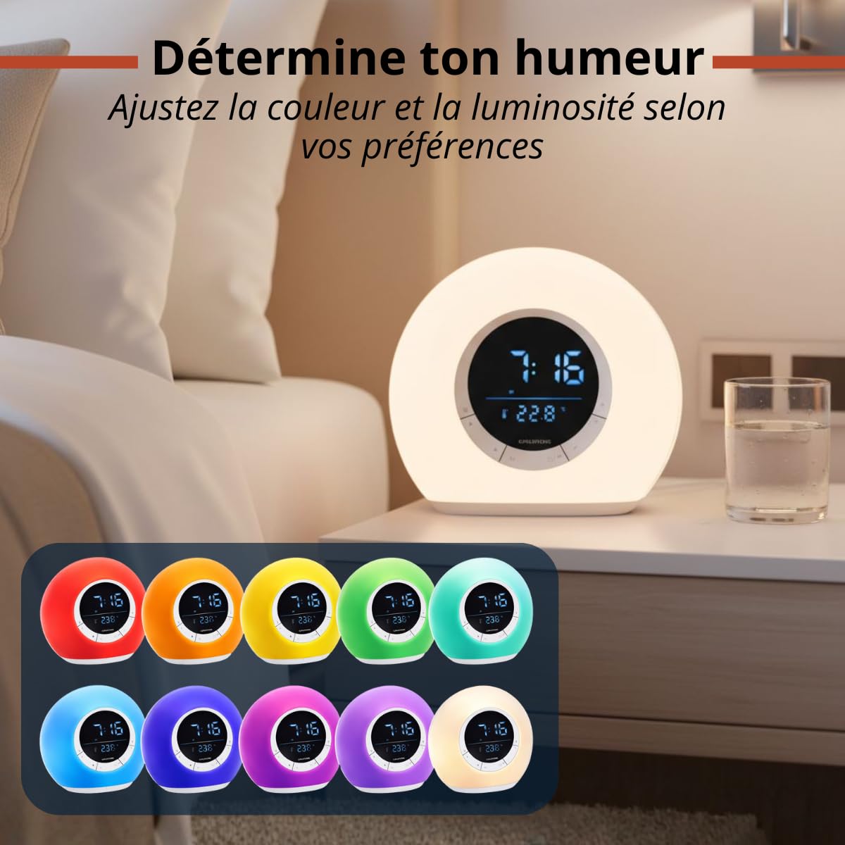 Grundig Réveil Lumineux – Réveil Connecté avec Radio et Bluetooth – Lampe avec Écran LED – Lampe de Chevet – Blanc