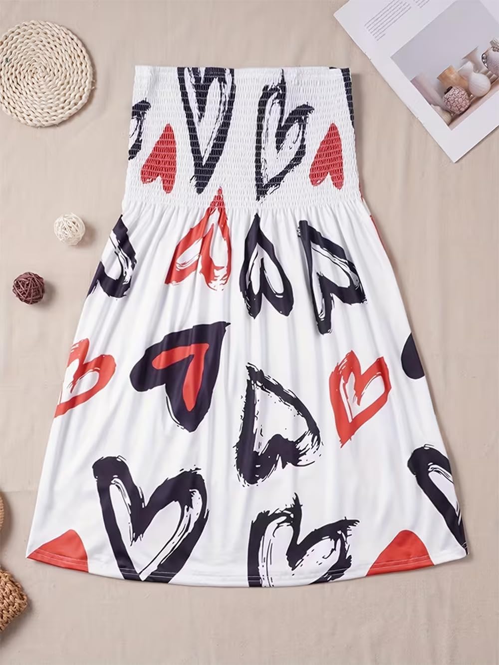 Summer Sexy Smocked Strapless Bandeau Dress for Women Beach Boho Strapless Cover Ups Off Shoulder Floral Sundresses - Image 6