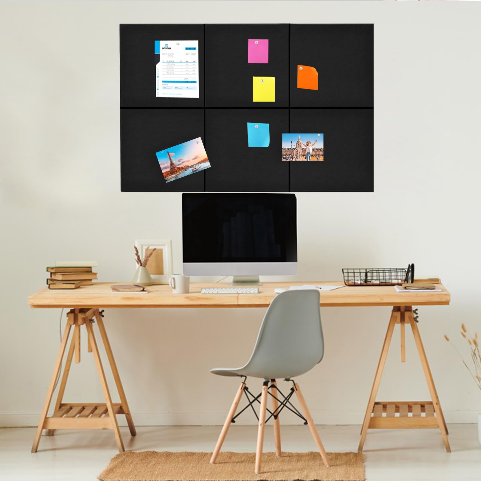 Tablica ogłoszeń, duża tablica korkowa na ścianę, 120 x 89 cm, filcowe płytki z 80 pinezkami, tablice korkowe do dekoracji domu biura
