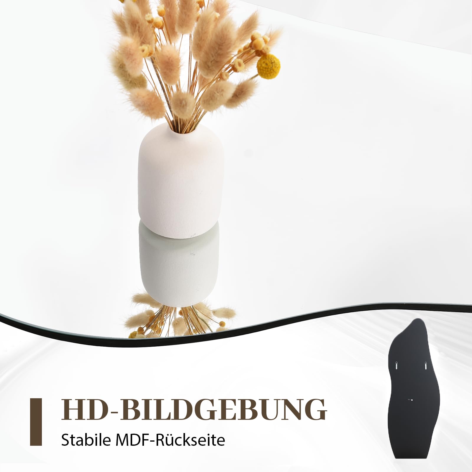 Muzilife Asymmetrischer Ganzkörperspiegel Rahmenloser Wandspiegel 160x60cm, Unregelmäßiger Großer Wandspiegel mit MDF-Rückwand, Dekorativer Spiegel für Wand Wohnzimmer Bad Flur Eingang, Deko