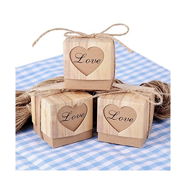 AONER 100Pcs (5 * 5 * 5 cm) Cajas de Regalo Papel Kraft Cajitas con Corazón Love Caramelos Dulces Bombones Boda Cumpleaños Fiesta Bautizo Graduación - Imagen 5