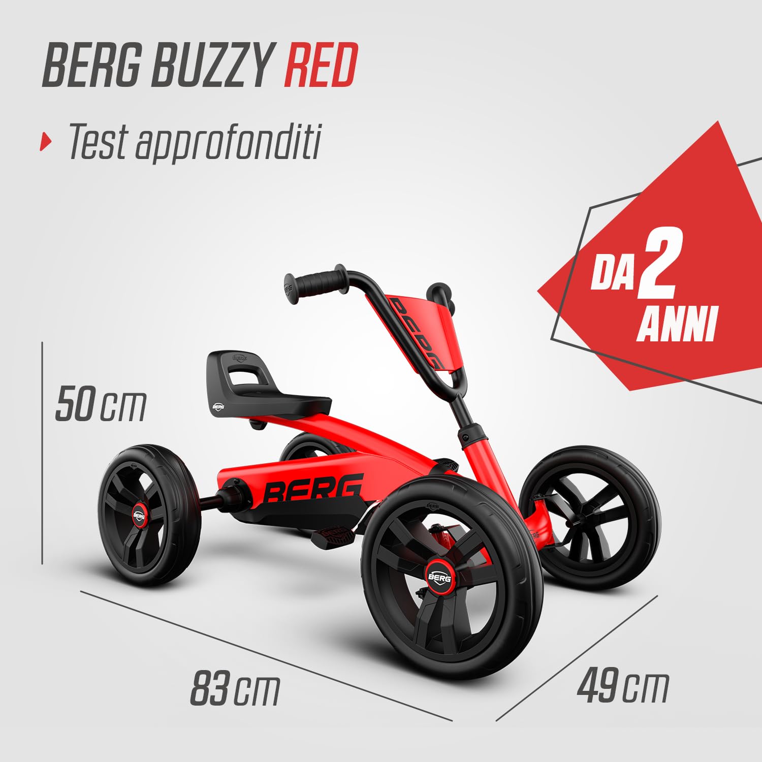 BERG Buzzy Red Pedal Gokart, veicolo per bambini, auto a pedale, giocattolo per bambini, alta sicurezza e stabilità, Kettcar dai 2 anni in su