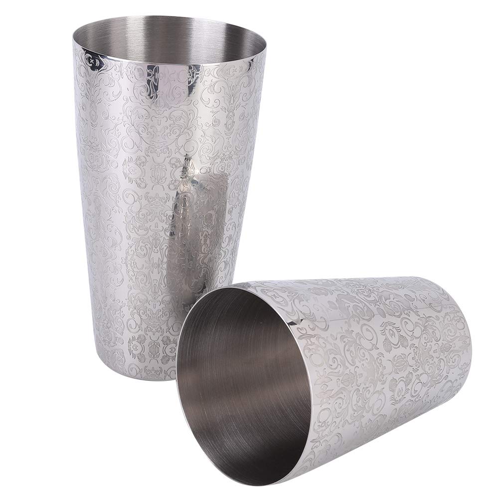 Jiawu Ensemble Shaker à Cocktail en Acier Inoxydable 304, Shaker Boston pour Barman, Outil de Bar Anti-fuite de 550 Ml et 820 Ml, à Cocktail en Argent gravé pour Mélanger du café glacé et des