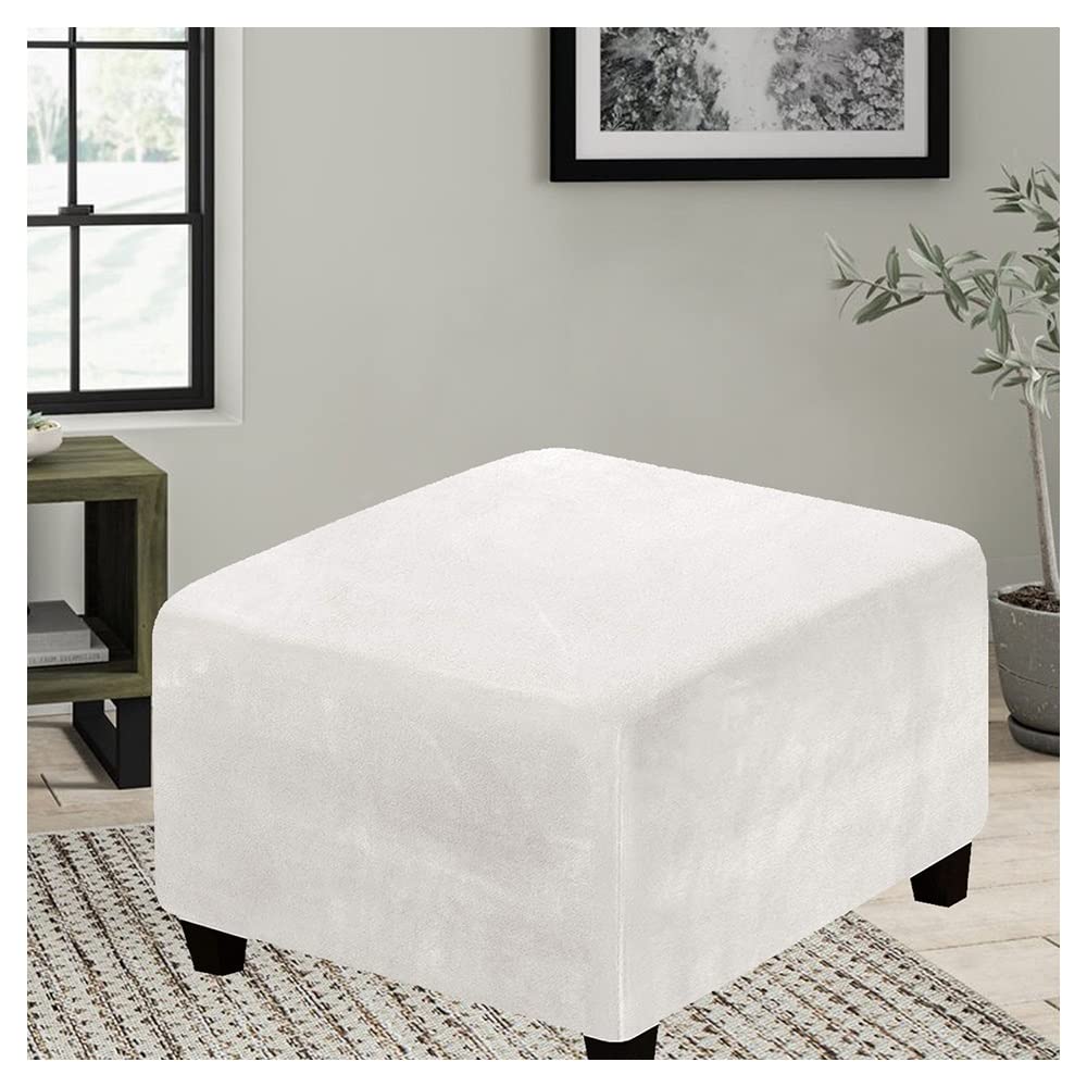 Copri Pouf Quadrato Elasticizzato Jacquard (100x100 Cm) - Fodera Per Ottomano E Sgabello Poggiapiedi Con Motivo Quadretti, Antiscivolo, Lavabile
