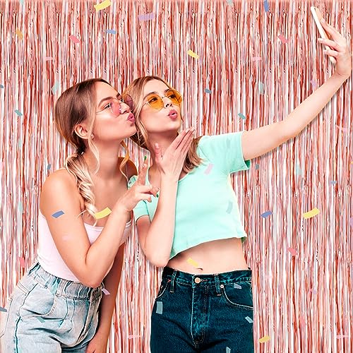 Image of 6 Pack Rose Gold Foil Fringe Curtain Backdrop, 3.28Ft x 8.2Ft Metallic Tinsel Foil Fringe Streamer Curtains for Photo Booth, Christmas Day, Thanksgiving, Wedding, New Year Party Decorations