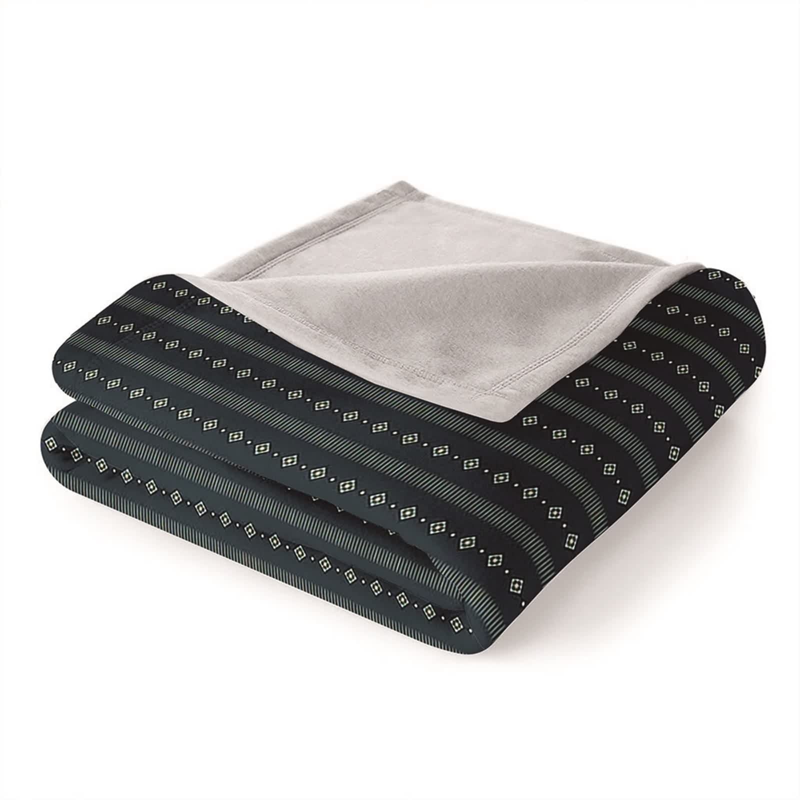 Coperta Invernale Flanella,Coperta Invernale da Divano Motivo a Righe e Quadrati Nero Grigio Coperta da Divano 180x240cm