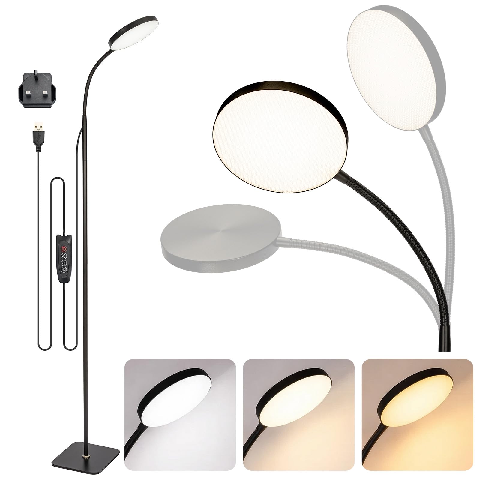 SUNNYNEST Smart Floor Lamp, 142cm high-16 Million Color RGB Light, controllable app and Remote Control, Creates Ambient Lighting Effects can be Synchronized with Music, Suitable for bedrooms (Black L)