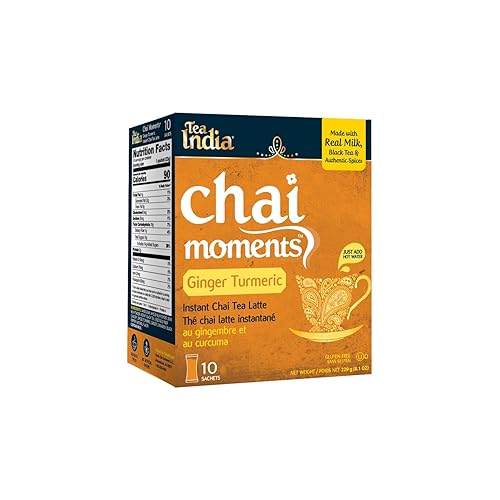 Tea India Chai Moments - Té Chai de jengibre y cúrcuma instantánea mezcla sabrosa de té negro de primera calidad, cardamomo e ingredientes