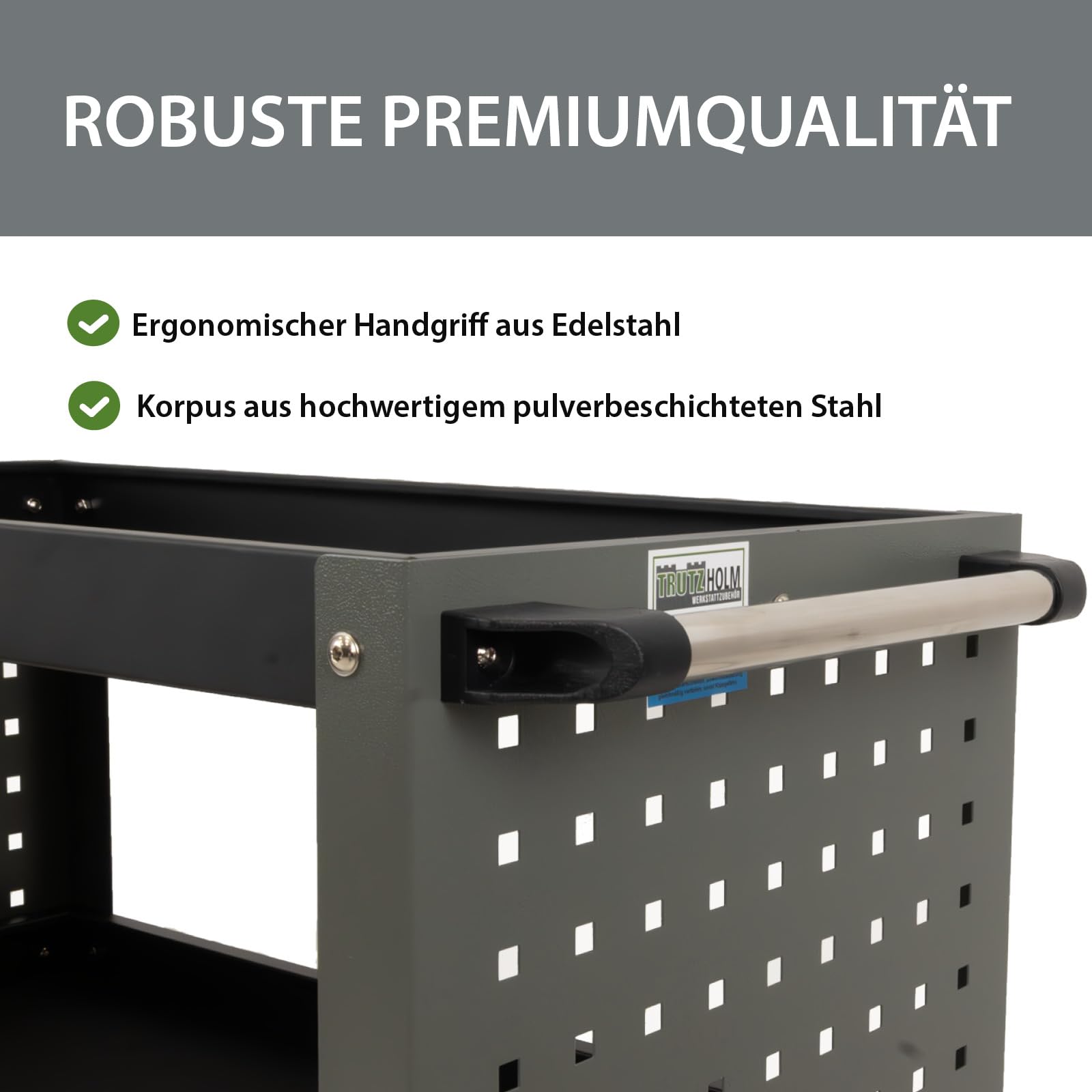 TRUTZHOLM Servicewagen 3 Fächer Werkstattwagen bis 300 kg Traglast 70x39x79 cm auf Rollen, Werkzeugwagen| Rollwagen | Multifunktionswagen | Etagenwagen