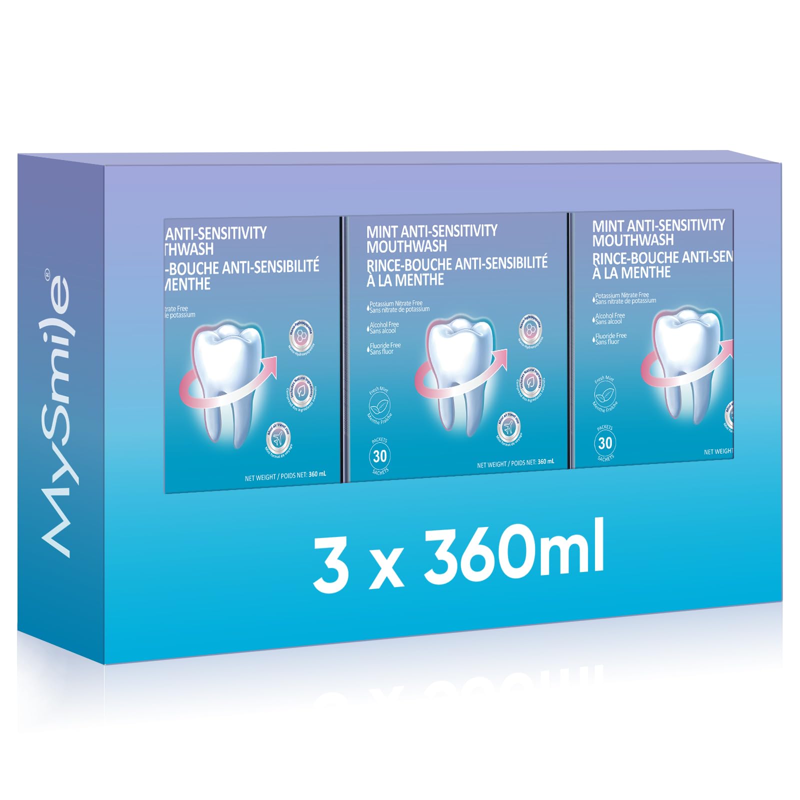 MySmile Travel Mouthwash Alchohol Free, Mild Mint, 120ml, 3 Pack