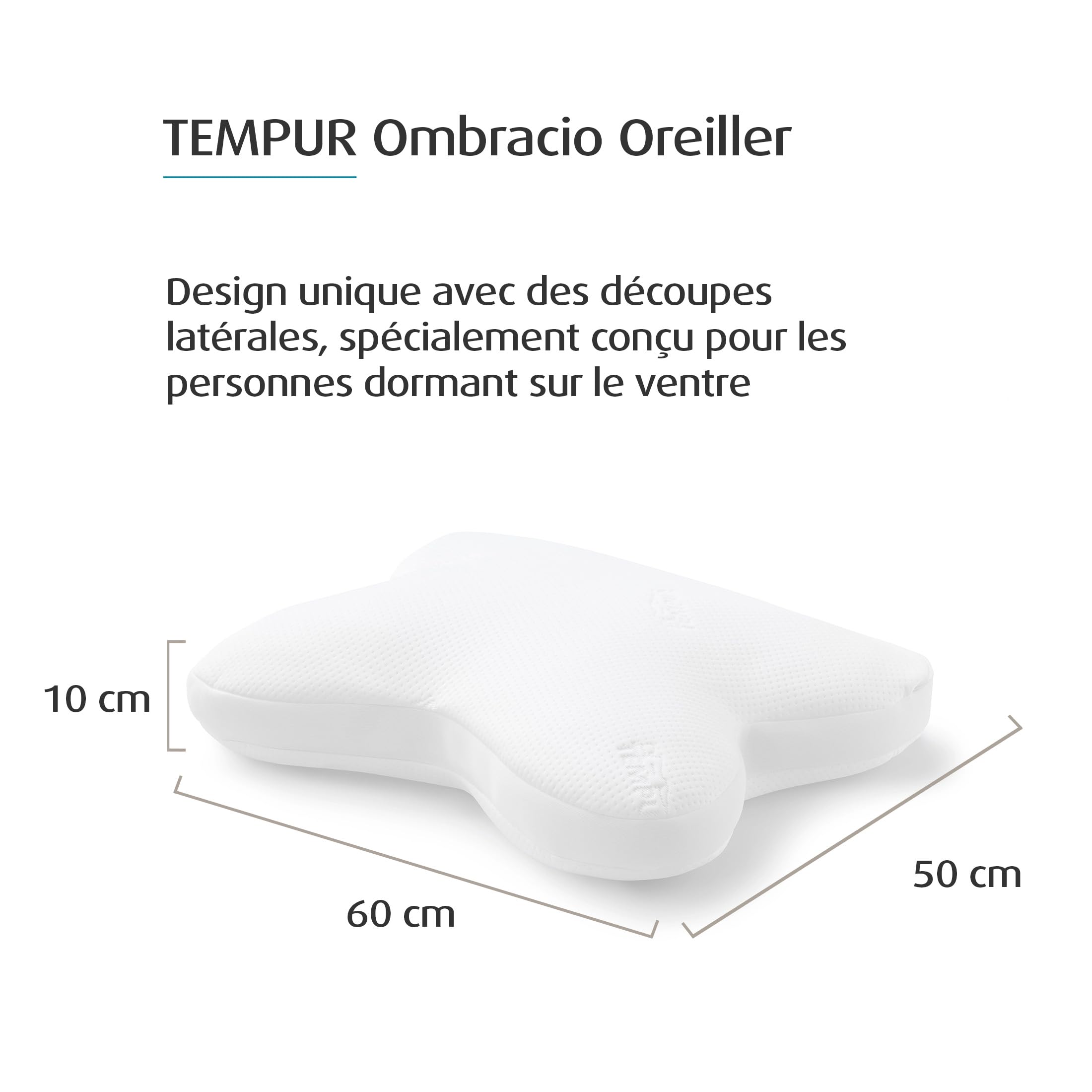 TEMPUR Ombracio Coussin de Couchage Ergonomique en Forme de Papillon, fermeté Moyenne, 60 x 50 x 10 cm, Blanc