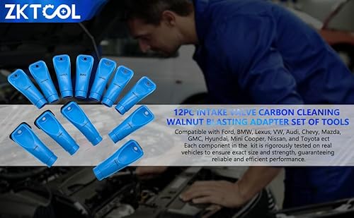 ZKTOOL 12 Stück Walnusssandverbindungen, Walnuss-Adapter, Einlassventil, Reinigung von Walnuss, Sandstrahladapter, kompatibel mit Mehreren Fahrzeug-Sets