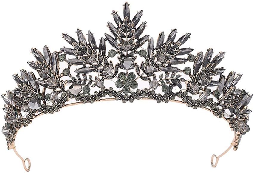 Sunshinesmile Bride Black Crystal Beads Bridal Tiaras Rhinestone Diadem Pageant Crown for Brides Headbands Wedding Hair Accessories