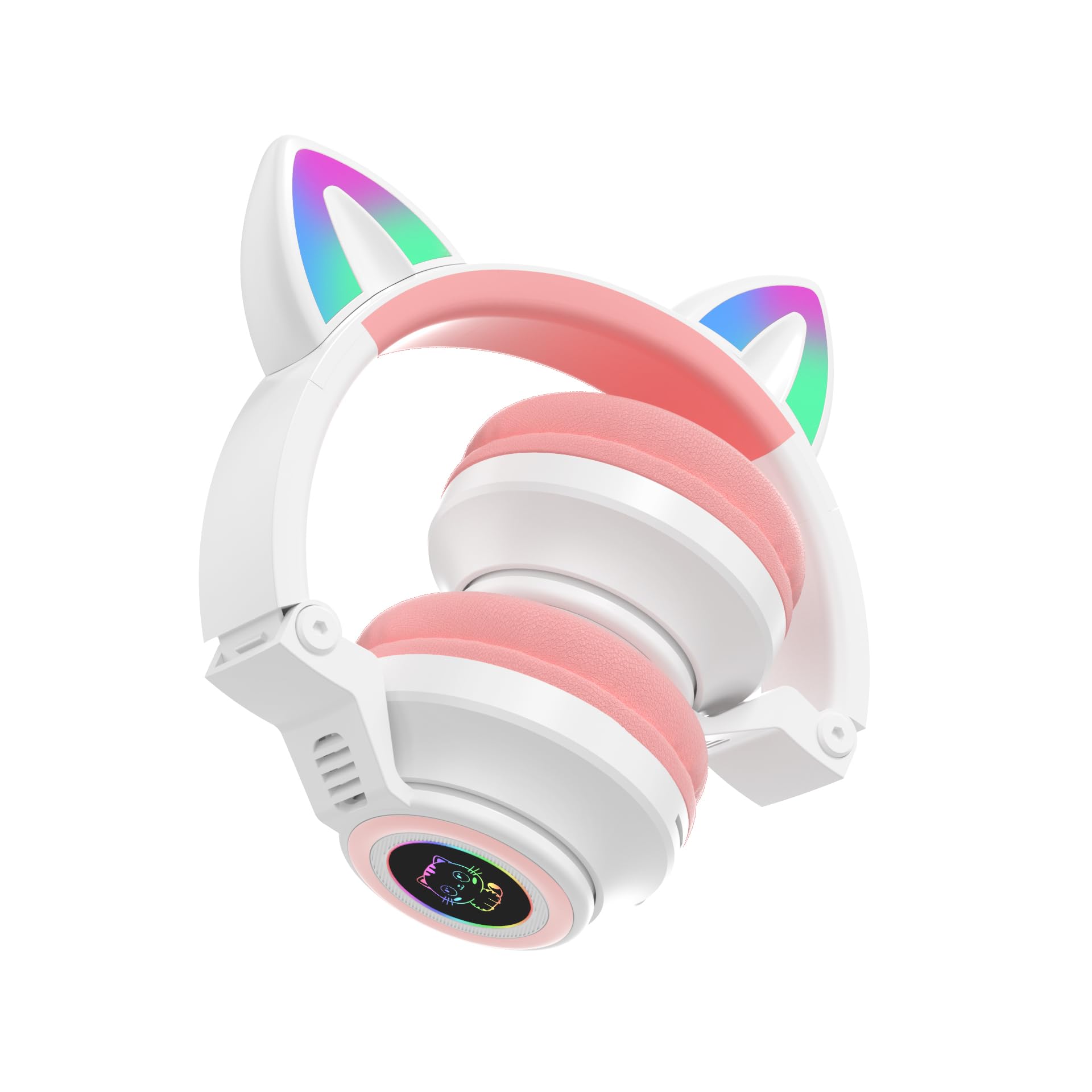 Katzenohr-Bluetooth-Kopfhörer, kabelloses Headset für Kleinkinder, Babys, Kinder, Kinder-Kopfhörer mit Mikrofon für Jungen und Mädchen, Reise-Pad, Amazon Fire Handy (Rosa/Weiß)