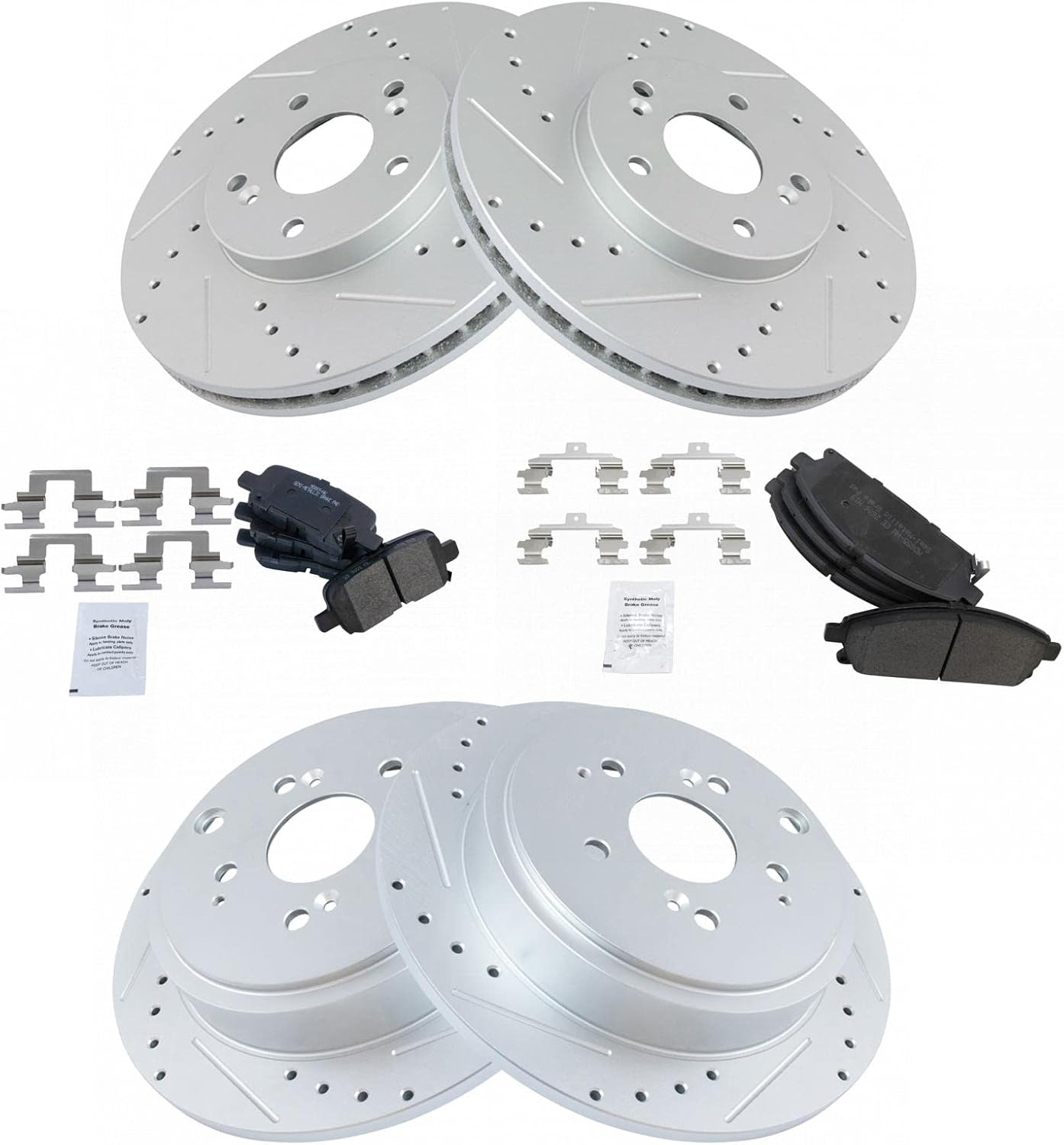 TRQ Front and Rear Performance Brake Pad & Rotor Kit Brake Pads Brake Rotors Set Semi-Metallic Compatible with 2003-2006 Acura MDX