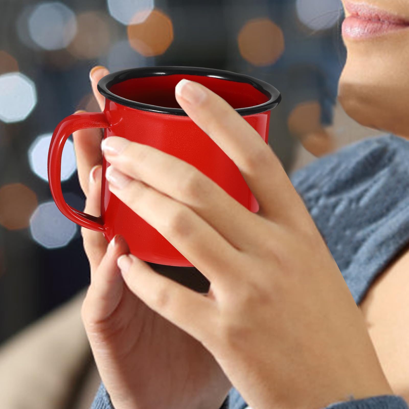 BESTonZON Juego de 6 tazas de esmalte, tazas de café, tazas de café con asa para exterior/camping y regalo (color aleatorio)