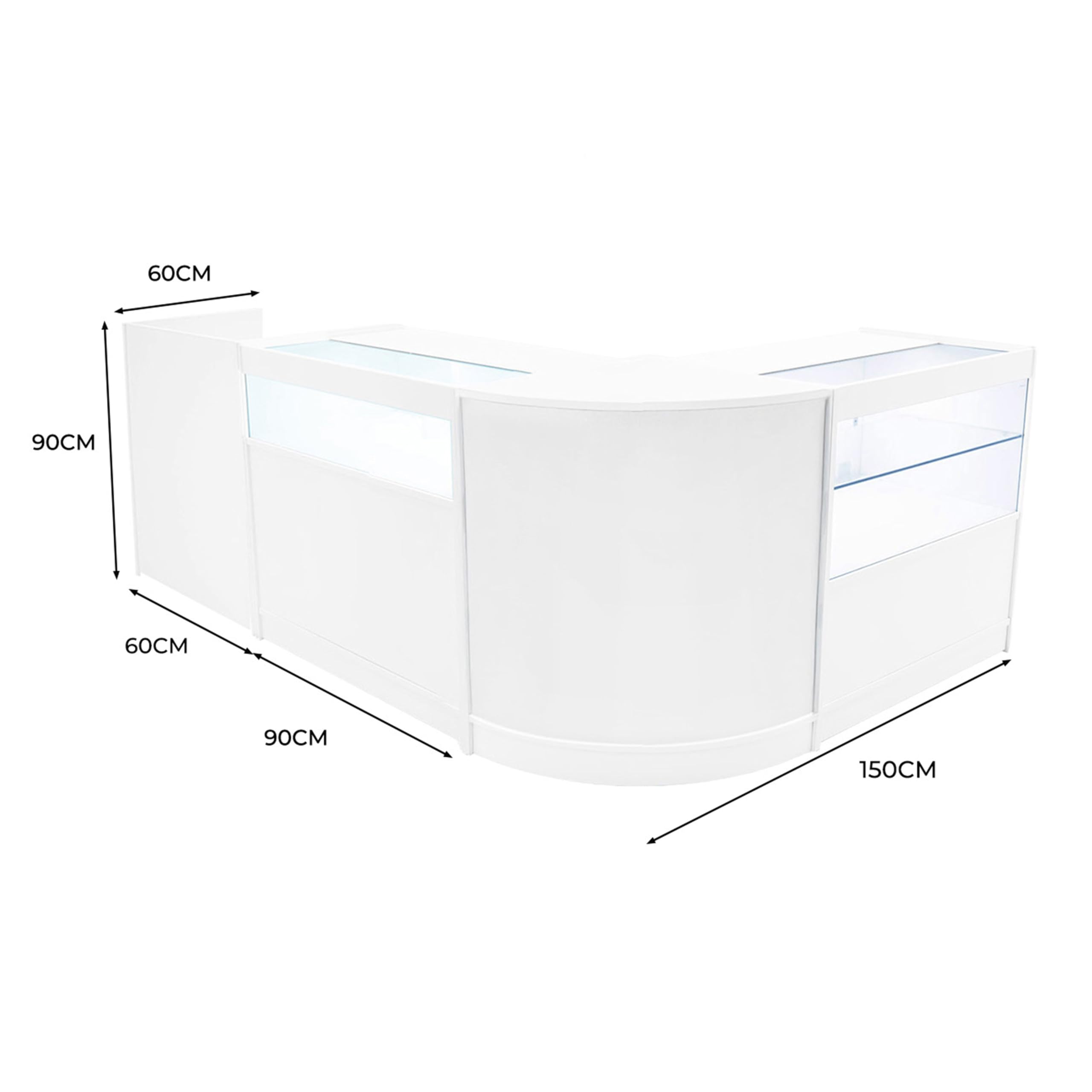 Set Banconi Bianco con LED Gravity B900 C900 CM60 TB60 - Vetrina con Serratura, Chiavi, Ante Scorrevoli, Mobile Cassa, Espositori Angolari Illuminati per Abbigliamento, Gioielli e Accessori