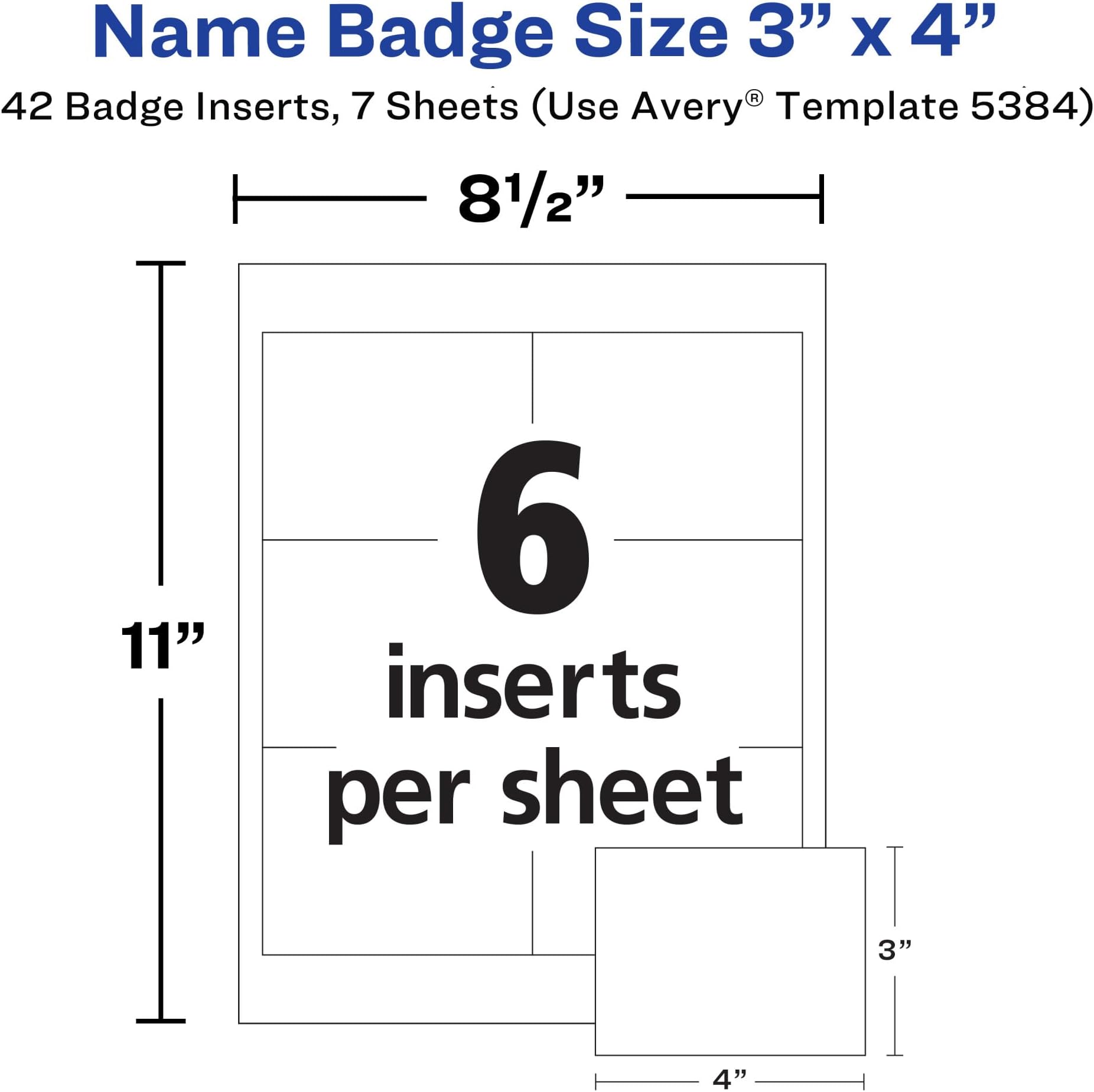 Avery Top Loading Insertable 3 x 4 Inch White Name Badges 40 Count (5384)