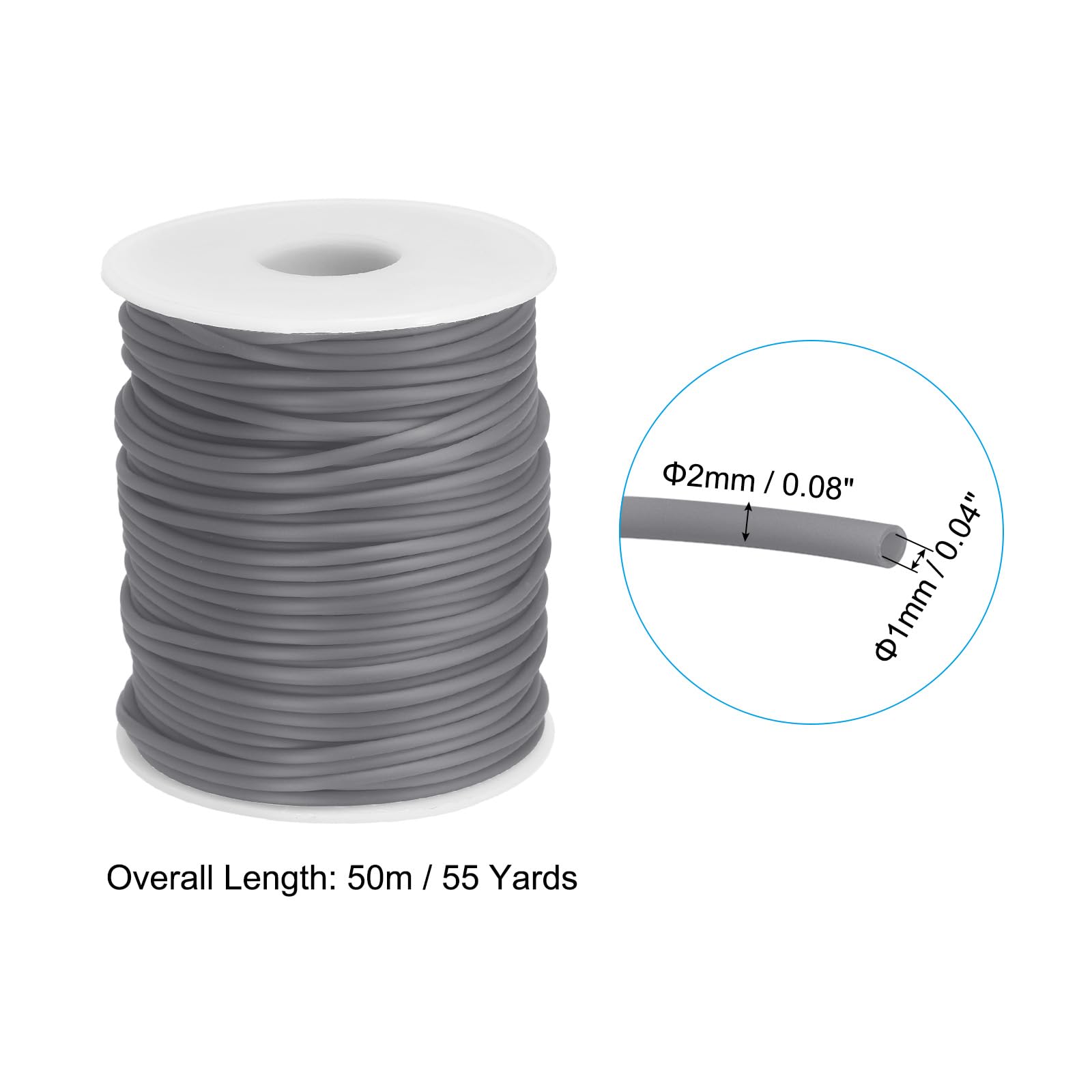PATIKIL Hollow Pipe Rubber Cord 55 Yards 2mm, PVC Rubber Tube Cord 1mm Hole with Plastic Spool for Knitting Beading DIY Craft Gray - Image 2