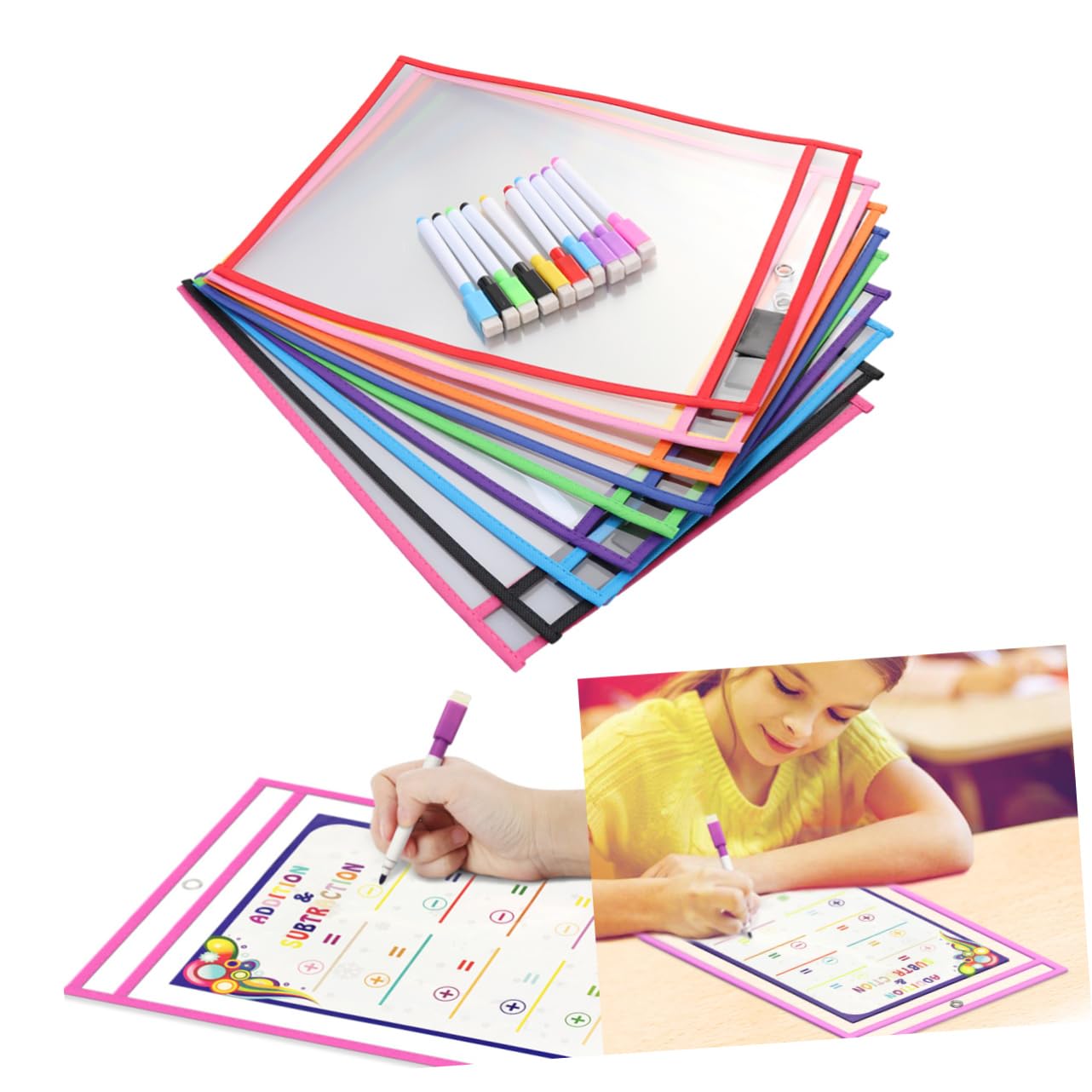 jojofuny Tasca Cancellabile Secco Riutilizzabile Borsa Portaoggetti in Pvc Trasparente Materiale Didattico Per Ragazzo Ragazza Ragazza Accessori Scolastici Pastelli e Moduli Di Studio