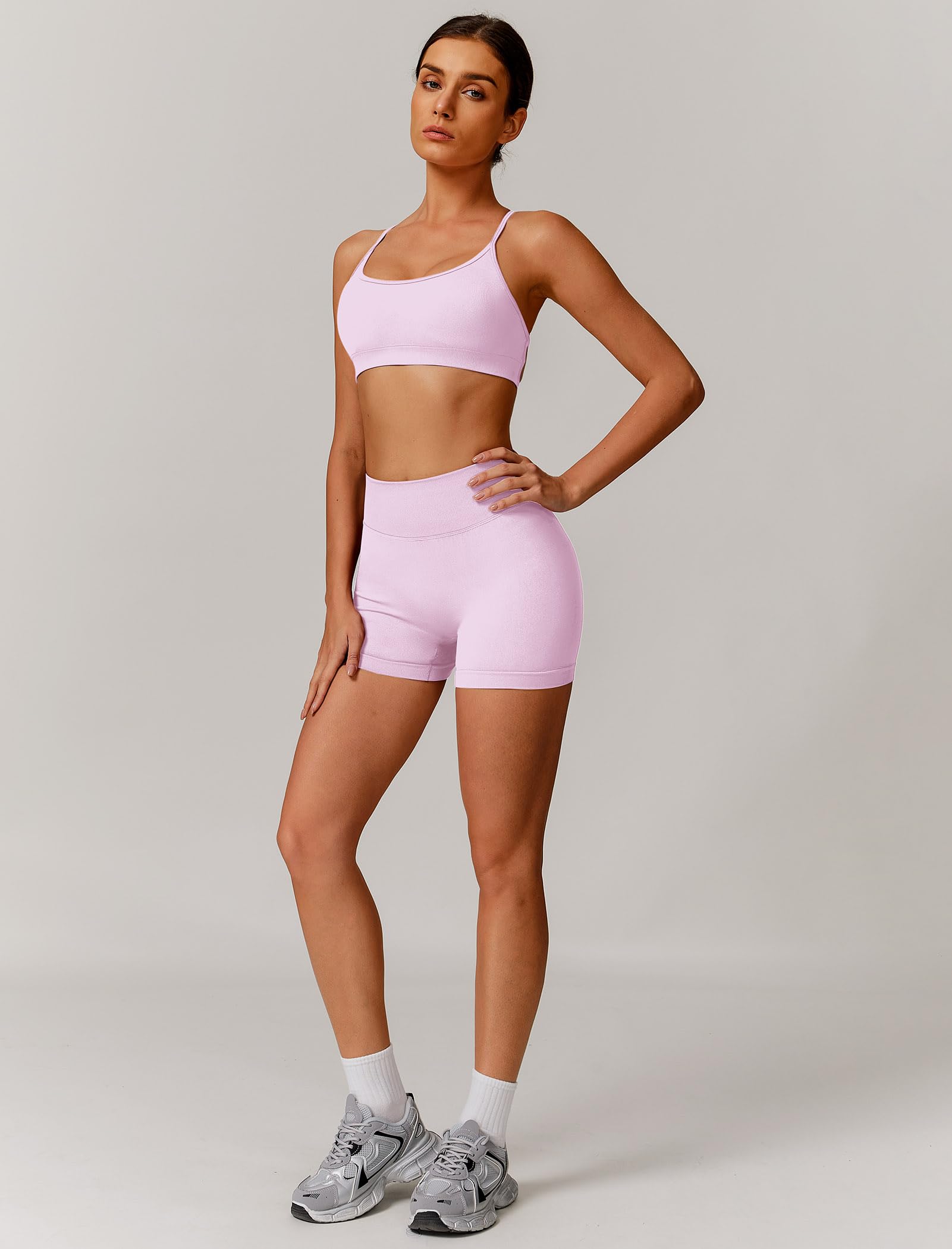 Odizli Sport Set Damen Crossback Rückenfrei BH Top + High Waist Shorts Fitness Gym Workout Yoga Outfit