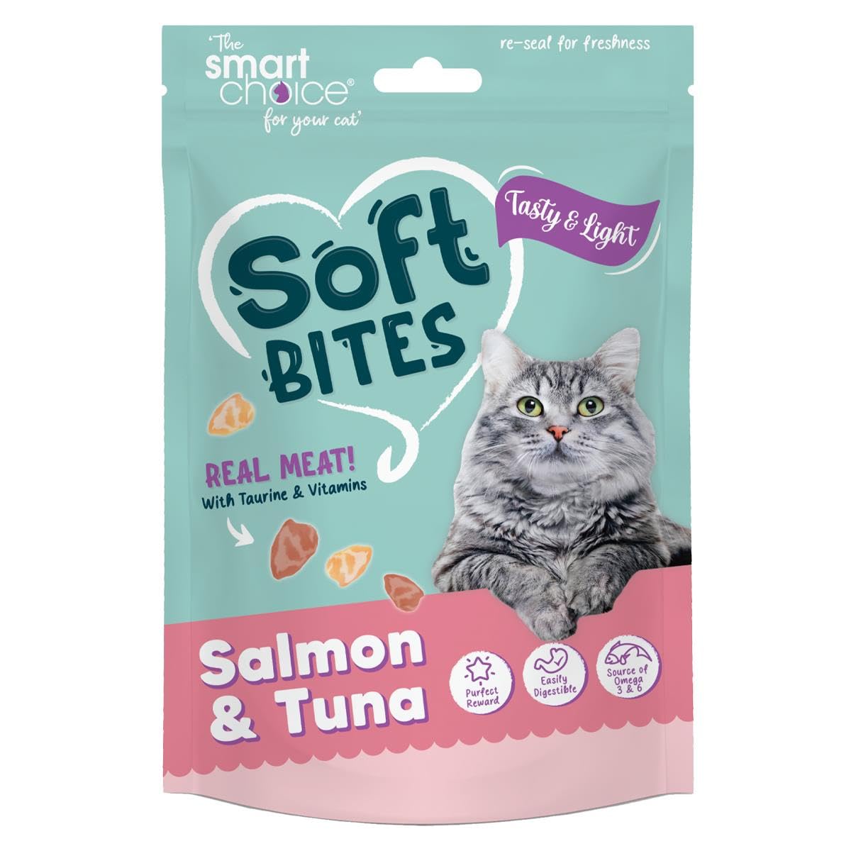 Pack of Soft Treats For Cats - Salmon Tuna Flavour Pet Kitten Food Snack Meal Easily Digestible Low In Fat Added Vitamins Omega 3 & 6 - Reward Good Behaviour